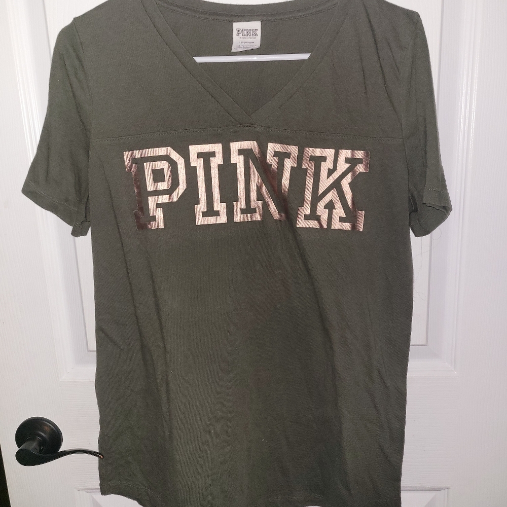 PINK tee shirt gold Shiney logo